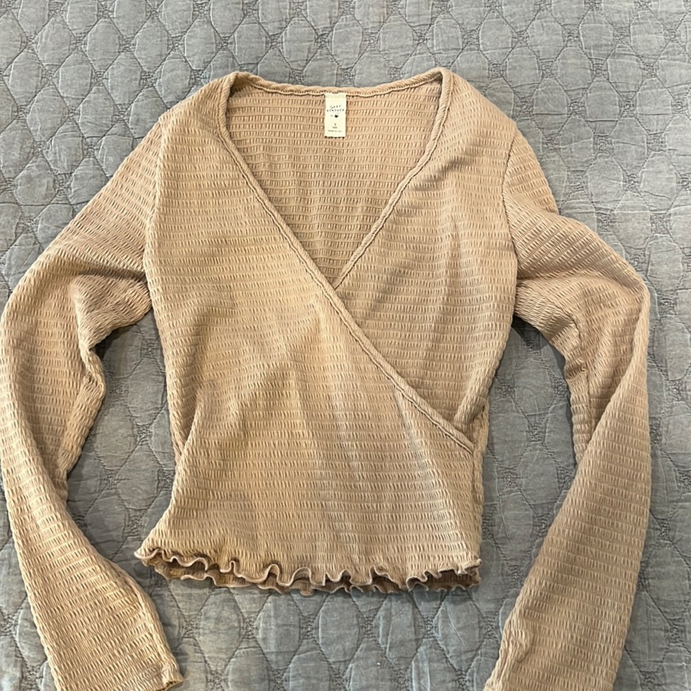 Long sleeve faux wrap crop top
